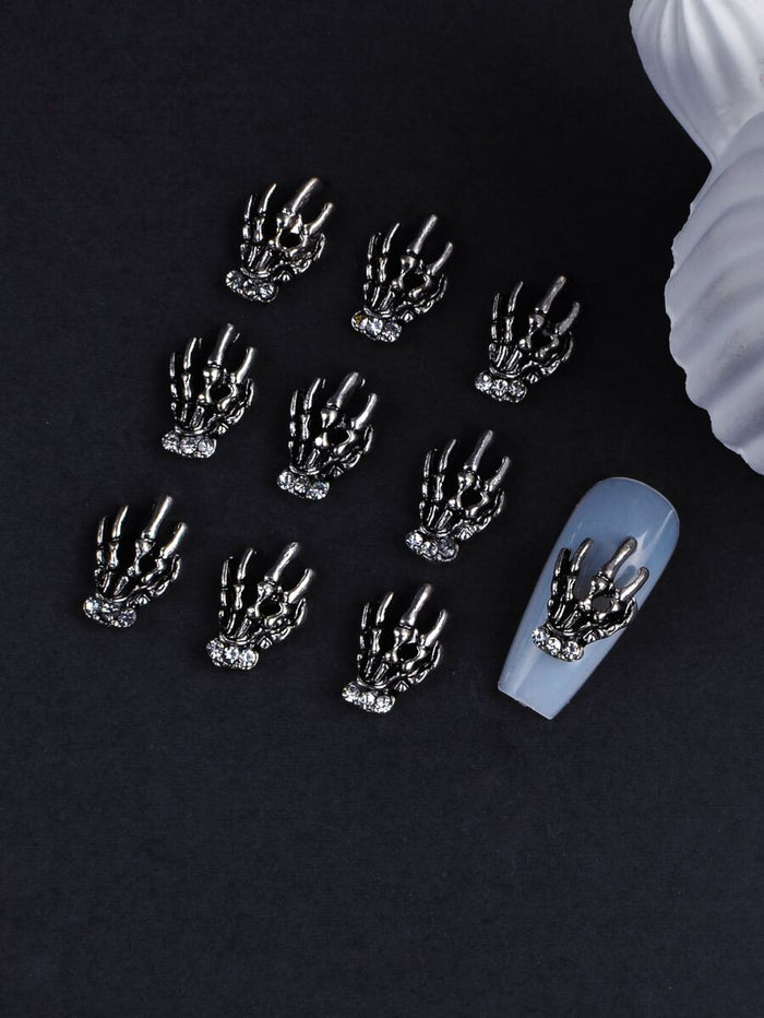 10-Piece Skeleton Hand Nail Charms — Silver-Tone