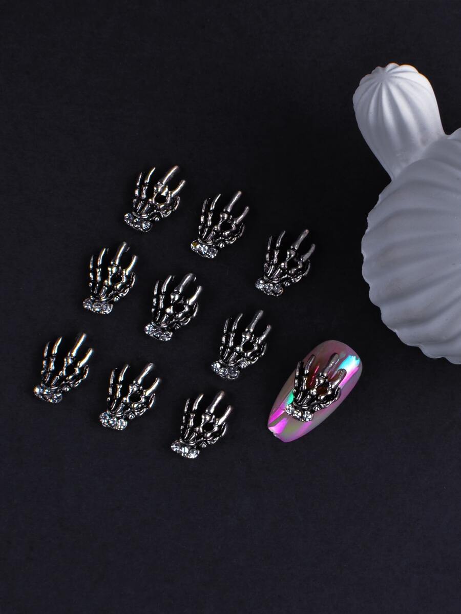Halloween 10Pcs Skeleton Design Nail Art Decoration Diy Nail Charms Nail Gems Nail Supplies Nails