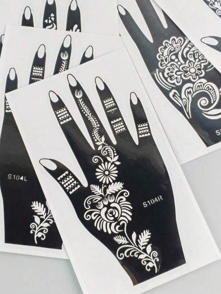 Premium Floral Henna Tattoo Stencil Stickers, Color Painting Temporary Hand Tattoo Stencils, Glitter Painting Hollow Stickers, For Body Art Makeup Mehndi Patterns