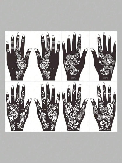 Premium Floral Henna Tattoo Stencil Stickers, Color Painting Temporary Hand Tattoo Stencils, Glitter Painting Hollow Stickers, For Body Art Makeup Mehndi Patterns