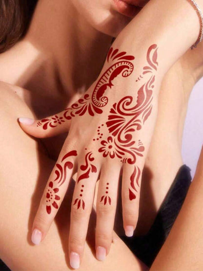 Premium Floral Henna Tattoo Stencil Stickers, Color Painting Temporary Hand Tattoo Stencils, Glitter Painting Hollow Stickers, For Body Art Makeup Mehndi Patterns