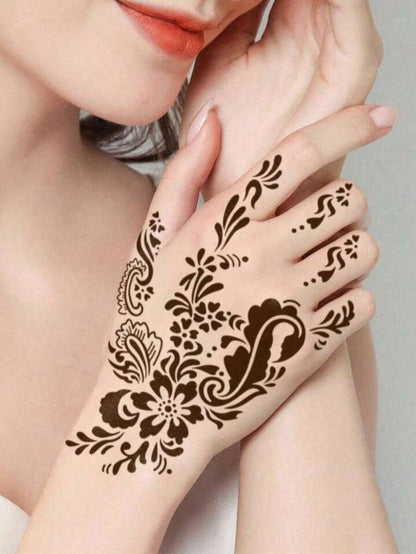 Premium Floral Henna Tattoo Stencil Stickers, Color Painting Temporary Hand Tattoo Stencils, Glitter Painting Hollow Stickers, For Body Art Makeup Mehndi Patterns