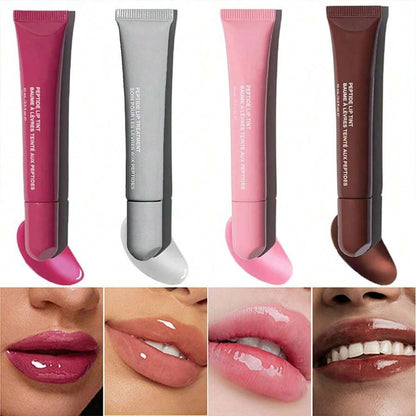 4 Pcs Peptide Lip Tint, Sheer Color And Hydrating Finish Clear Lip Oil, Long Lasting Hydrating Lip Gloss Tinted Lip Balm Non-Sticky Revitalizing, Transparent Lip Care Oil For Dry Lip, 3 Fl Oz,10ml