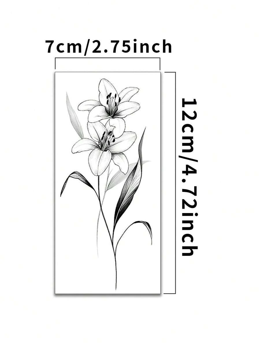 Twin Lily Flowers Temporary Tattoos Waterproof Long Lasting Fake Body Art Stickers Fine Line Botanical Sketch Floral Design Aesthetic Tattoo For Forearm Arm Women